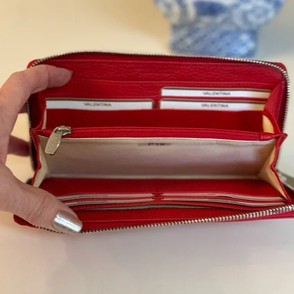 ❤️ NWOT VALENTINA ZIP AROUND RED LEATHER WALLET! - Picture 6 of 10